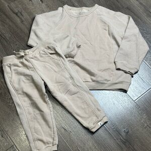 Kids Beige Ribbed Toddler Sweatshirt and Pants Set